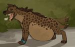  belly big_belly digitigrade eyes_closed feral fur hyena mammal post_vore sammy73 sigh spotted_hyena tailwag teeth vore 