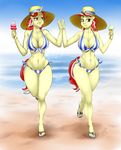  anthro beach bikini breasts clothing crossgender cutie_mark dessert flam_(mlp) flim_(mlp) food friendship_is_magic high_five ice_cream mammal my_little_pony pia-sama sandles seaside smile swimsuit wide_hips 