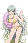  bikini carrying green_eyes innertube long_hair multicolored_hair muzet_(tales) o-ring o-ring_bikini official_art pointy_ears simple_background smile solo swimsuit tales_of_(series) tales_of_link tales_of_xillia very_long_hair white_background yellow_eyes 