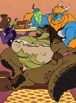  big_breasts breasts clothed clothing crocodile crocodilian female food hedonism huge_breasts male overweight reptile scalie skimpy volkenfox 