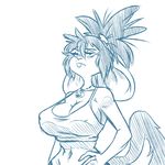  2016 anthro big_breasts blue_and_white breasts buckteeth cleavage clothed clothing female lagomorph mammal midriff monochrome navel plagueofgripes rabbit solo teeth 