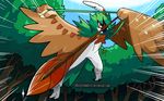  arrow avian bird brown_feathers claws feathers green_feathers harlequinwaffles nintendo owl pok&eacute;mon unknown_pokemon video_games vines white_feathers wings 