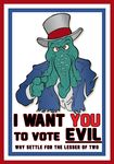 ambiguous_gender blue_shirt brucebadger cthulu english_text hat looking_at_viewer pointing_at_viewer presidential_candidate simple_background text top_hat white_undershirt 