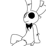  black_and_white bow_tie lagomorph male mammal monochrome mr._bun-bun plushie rabbit sitting solo the_weaver toybox_pals 