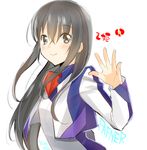  artist_name black_hair blush copyright_name cropped_jacket grey_eyes jacket long_hair long_sleeves looking_at_viewer minashiro_tsubaki saikawa_yusa shiny shiny_hair sketch smile solo soukyuu_no_fafner uniform upper_body waving 