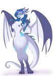  2016 anthro areola big_breasts blue_eyes blue_hair blue_scales blue_tongue breasts claws dragon female hair hi_res horn long_hair markings navel nipples nude open_mouth purple_horn purple_nipples purple_scales pussy scales scalie sif simple_background solo toe_claws white_background white_scales wide_hips 