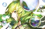  androgynous blue_eyes bubble collarbone commentary_request enkidu_(fate/strange_fake) fate/strange_fake fate_(series) floating_hair gradient_eyes green_eyes green_hair kamiya_miwo long_hair male_focus multicolored multicolored_eyes portrait simple_background solo upper_body white_background 