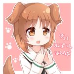  animal_ears bad_id bad_pixiv_id brown_eyes brown_hair commentary_request cowboy_shot dated dog_ears dog_tail eyebrows eyebrows_visible_through_hair girls_und_panzer happy_birthday kemonomimi_mode kurose_yuuki long_sleeves nishizumi_miho ooarai_school_uniform open_mouth paw_print school_uniform short_hair solo tail 