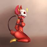  ! anthro ball_gag breasts demon featureless_breasts feline female gag hands_behind_back hybrid kneeling mammal nerd-mode open_mouth skull solo thick_thighs 