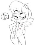  2016 anthro areola bedroom_eyes big_breasts bottomless breasts chipmunk clothed clothing female fur hair half-closed_eyes hand_on_breast hearlesssoul looking_at_viewer mammal navel nipples pussy rodent sally_acorn seductive simple_background solo sonic_(series) 