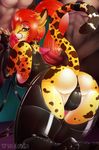  2016 anthro balls butt camel_toe cheetah clothed clothing english_text feline female fur hair hi_res kneeling long_hair looking_at_viewer looking_back male mammal penis ponytail raised_tail rear_view red_hair rubber signature spots text valkoinen white_fur yellow_fur 