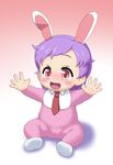 1girl animal_ears blush bunny_ears copyright_request flat_chest full_body gradient gradient_background mion_orz open_mouth pink_eyes pink_hair sitting solo tie toddler 