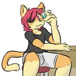  anthro bulge cat clothing cupcake eating eternallytardy feline flat_colors food freckles holding_food holding_object looking_at_viewer male mammal munks_(character) shorts sitting solo spread_legs spreading tight_clothing 