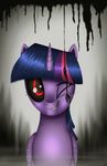  2016 corruption equine feathered_wings feathers female feral friendship_is_magic fur hair horn insane jeki looking_at_viewer mammal multicolored_hair my_little_pony purple_feathers purple_fur purple_hair red_eyes solo twilight_sparkle_(mlp) winged_unicorn wings 