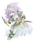  armor canine clothed clothing cub digital_media_(artwork) feathers female footwear fully_clothed fur gloves hair horn inner_ear_fluff knife kunugi looking_at_viewer mammal mana_(series) scabbard sierra_(mana) simple_background skirt smile video_games weapon white_fur young 