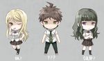  2girls bad_id bad_pixiv_id black_hair blonde_hair blush_stickers crossed_arms danganronpa danganronpa_3 green_eyes hand_on_hip hinata_hajime kibougamine_gakuen_school_uniform kuzuryuu_natsumi long_hair multiple_girls okuragon purple_eyes satou_(danganronpa) school_uniform tongue translation_request 