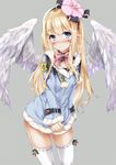  angel_wings bad_id bad_pixiv_id blonde_hair blue_eyes blush facial_mark highres long_hair mabinogi marisasu_(marisa0904) pointy_ears simple_background solo thighhighs wings 