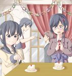  1boy 3girls artist_request black_hair blue_eyes brown_hair cake corpse_party dress eyes_closed food fork glasses hair_ornament hairband happy kizami_yuuya long_hair low_twintails mochida_yuka multiple_girls open_mouth saenoki_naho school_uniform shinozaki_ayumi short_hair smile star_hair_ornament 