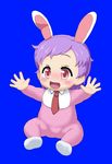  1girl animal_ears blue_background blush bunny_ears copyright_request flat_chest full_body mion_orz open_mouth pink_eyes pink_hair simple_background sitting solo tie toddler 