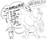  anthro black_and_white blush caprine dawn_bellwether dialogue disney duo english_text feline female hooves leodore_lionheart lion male mammal monochrome nervous nobody_(artist) nude pubes sheep size_difference sweat text towel wide_eyed zootopia 