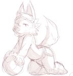 anthro ball barefoot canine clothed clothing dandi eyewear goggles goggles_on_forehead jockstrap kneeling looking_at_viewer male mammal monochrome pinup pose seductive sketch soccer_ball solo tongue tongue_out topless underwear wolf zabivaka 