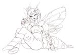  antennae ass barbariank bare_shoulders beelzebub_(monster_girl_encyclopedia) boots bug carapace crown eating fang fly food food_on_face fur greyscale hair_ornament insect insect_girl insect_wings lineart looking_at_viewer monochrome monster_girl monster_girl_encyclopedia non-web_source paws pointy_ears sandwich simple_background sitting skull_and_crossbones skull_hair_ornament solo thighhighs wings 