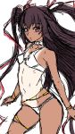  aoi_nagisa_(metalder) bangs bare_shoulders bikini blush breasts brown_hair curvy eyebrows_visible_through_hair female hair_between_eyes hair_ribbon lilith-soft long_hair looking_at_viewer mizuki_yukikaze one-piece_tan open_mouth pink_ribbon ribbon sketch small_breasts solo swimsuit taimanin_(series) taimanin_yukikaze tan tanline very_long_hair 