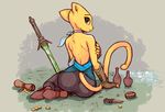  anthro clothed clothing damnlassotool feline female fur katia_managan khajiit looking_at_viewer mammal melee_weapon prequel solo sword the_elder_scrolls video_games weapon webcomic yellow_fur 