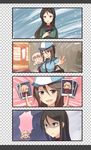  4koma aki_(girls_und_panzer) bag black_hair blank_eyes blonde_hair blush_stickers brown_hair closed_eyes comic commentary drooling girls_und_panzer gun hair_between_eyes handgun hat hiding holding holding_gun holding_photo holding_weapon ido_(teketeke) jacket katyusha keizoku_school_uniform long_hair low_twintails lying mika_(girls_und_panzer) military military_uniform multiple_girls nonna on_back on_bed on_side one_eye_closed open_mouth outstretched_hand pajamas photo_(object) pillow pistol pravda_school_uniform red_shirt school_uniform shaded_face shirt short_hair shoulder_bag sleeping smile sparkle sweatdrop tears translation_request trigger_discipline twintails uniform weapon window 