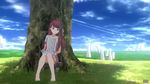  barefoot clouds grass red_eyes red_hair rin_(shelter) shelter signed sky tagme_(artist) tree 