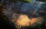  bubbles dark dress gray_hair leaves original sawana short_hair sleeping summer_dress underwater water 