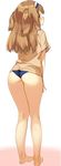  ass barefoot blue_swimsuit blush breasts brown_eyes brown_hair brown_shirt from_behind full_body hairband headband i-26_(kantai_collection) kaisen_chuui kantai_collection large_breasts long_hair looking_at_viewer looking_back no_pants shirt short_sleeves simple_background solo standing swimsuit swimsuit_under_clothes two-tone_hairband two_side_up white_background 