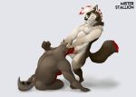  canid canine canis domestic_dog eyes_closed feet fellatio hair hybrid invalid_tag kneeling knot male male/male mammal misterstallion muscular nintendo oral penis pok&eacute;mon sex smile standing sucking video_games wag wolf 