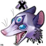  2016 blood blue_eyes ears_back fur mammal marsupial multi_eye nash_(zenirix) open_mouth opossum purple_fur signature simple_background solo teeth whiskers white_background x zenirix 