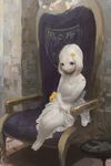  2016 anthro asriel_dreemurr barefoot boss_monster caprine chair clothed clothing crossdressing cute dress exalius flower flower_in_hair goat looking_at_viewer male mammal plant sitting smile solo throne undertale video_games young 
