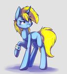  ambiguous_gender blonde_hair blue_fur equine fan_character feral fur hair hooves horn mammal my_little_pony nude simple_background solo standing suplolnope unicorn white_background 