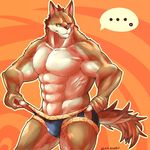  abs anthro blush canine clothing colored jade_nord male mammal muscular pecs simple_background solo teasing underwear 