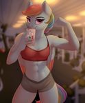  2016 abs absurd_res anthro armpits bra breasts cellphone cleavage clothed clothing equine evehly feathered_wings feathers female flexing friendship_is_magic hair hi_res holding_object holding_phone looking_at_viewer mammal multicolored_hair multicolored_tail muscular muscular_female my_little_pony navel pecs pegasus phone pink_eyes rainbow_dash_(mlp) rainbow_hair rainbow_tail selfie shorts smile solo sports_bra underwear wings 