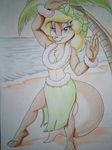  amy_squirrel beach breasts clothed clothing fureverick_(artist) grass_skirt hula_dancer lei mammal navel palm_tree rodent sabrina_online sea seaside squirrel topless tree tropical water 
