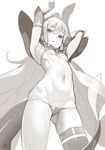  armor armpits artist_name bikini bikini_armor breasts commentary dragon_tail elizabeth_bathory_(brave)_(fate) elizabeth_bathory_(fate)_(all) fate/extra fate/extra_ccc fate/grand_order fate_(series) greyscale hair_ornament jpeg_artifacts midriff monochrome navel pauldrons signature silver_trim single_thighhigh small_breasts solo swimsuit tail thighhighs underboob yang-do 