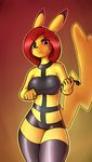 2016 anthro atherol bdsm blue_eyes breasts female hair mammal mouse nintendo pikachu pok&eacute;mon pok&eacute;morph red_hair riding_crop rodent solo video_games whip 