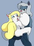  2016 animaniacs anthro balls big_breasts blonde_hair blush breast_suck breastfeeding breasts butt canine digital_media_(artwork) duo female hair huge_breasts lactating male male/female mammal milk minerva_mink mink mr.under mustelid nude open_mouth penetration simple_background smile sucking tongue tongue_out warner_brothers were werewolf wilford_wolf wolf 