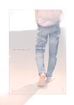  1boy backlighting barefoot head_out_of_frame jeans male_focus original pants re_degrees_(red_flagship) shirt solo web_address white_shirt 