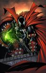  cape chain glowing glowing_eyes green_eyes magic mask skull spawn spawn_(spawn) spikes superhero 