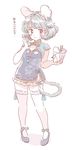  alternate_costume animal_ears bloomers chinese_clothes chinese_food commentary_request dress ear_covers full_body grey_hair jewelry microdress mitsumoto_jouji mouse_ears mouse_tail nazrin pendant red_eyes short_hair solo tail thighhighs touhou translated underwear white_background white_legwear 