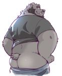  2019 anthro butt clothing cute_fangs garouzuki humanoid_hands love_mechanic male mammal overweight overweight_male pants shirt simple_background solo tom_(lm) ursid white_background 