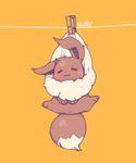  blush clothes_pin clothesline eevee full_body gen_1_pokemon hanging looking_at_viewer lovewolf5122 no_humans orange_background pokemon pokemon_(creature) simple_background solo spread_legs 