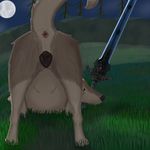  anatomically_correct animal_genitalia animal_pussy anus canine canine_pussy dark_souls female feral flagging great_grey_wolf_sif lapsushominum mammal melee_weapon moon night outside presenting presenting_pussy pussy pussy_juice solo sword video_games weapon wolf 