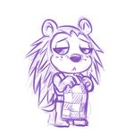  2015 animal_crossing anthro apron blue_and_white clothed clothing female half-closed_eyes mammal monochrome nintendo plagueofgripes porcupine rodent sable_able simple_background solo standing video_games white_background 