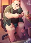  &lt;3 2019 absurd_res anthro belly blush bulge clothing eyewear glasses hi_res humanoid_hands male mammal overweight overweight_male park_kr phone shirt sitting solo underwear ursid 